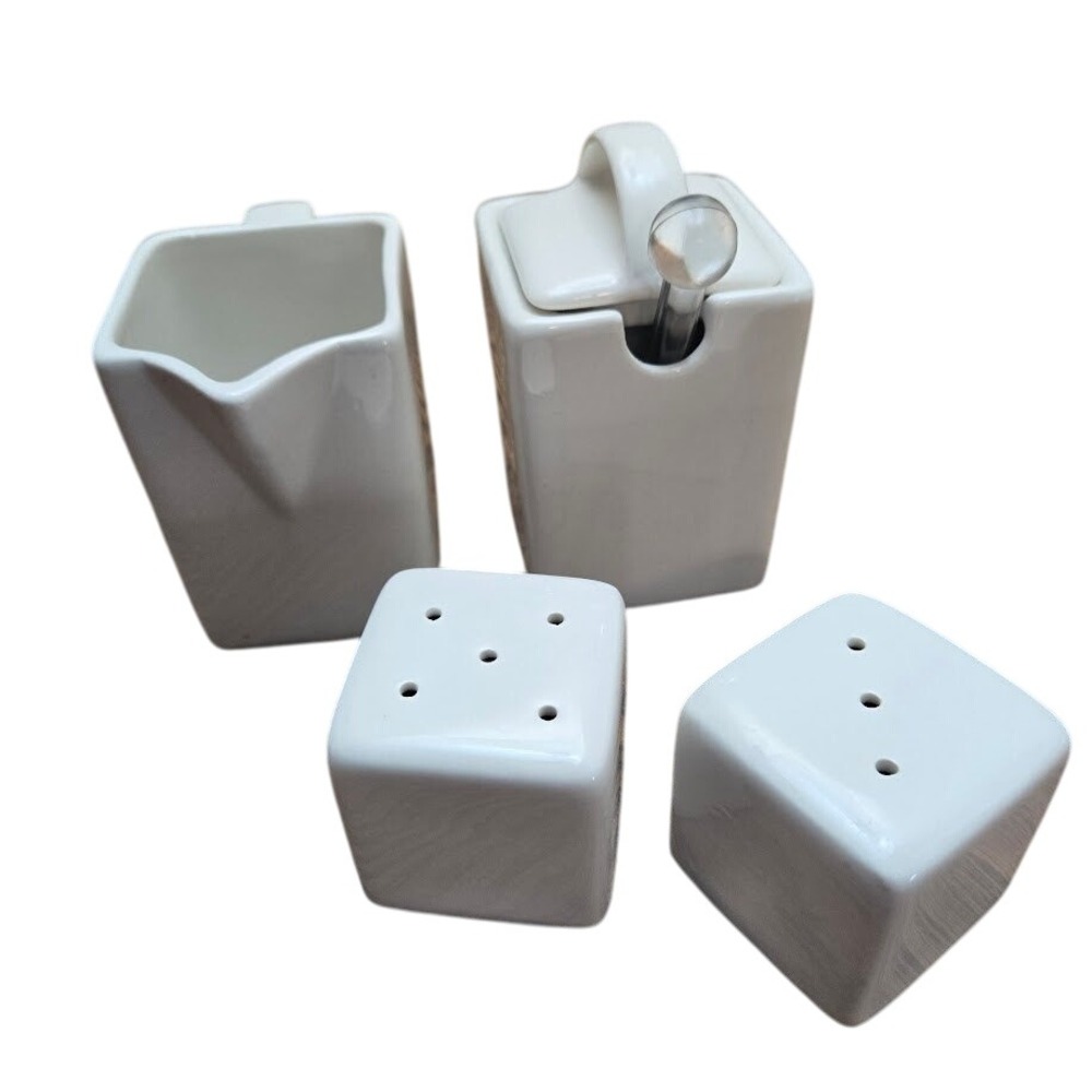 10 Strawberry Street‎ 4pc White Ceramic Creamer Sugar Salt Pepper Set